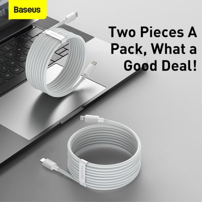 Bild 5, 2-PACK BASEUS Wisdom 1.5m 20W Type-C - Lightning Kabel - Vit
