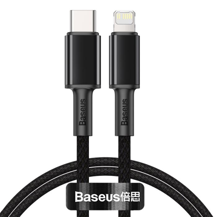 Bild 1, BASEUS 1m 20W PD Type-C - Lightning Flätad Nylon Kabel - Svart