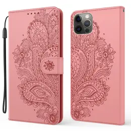 iPhone 13 Pro - Flower Mandala Läder Fodral - Roséguld