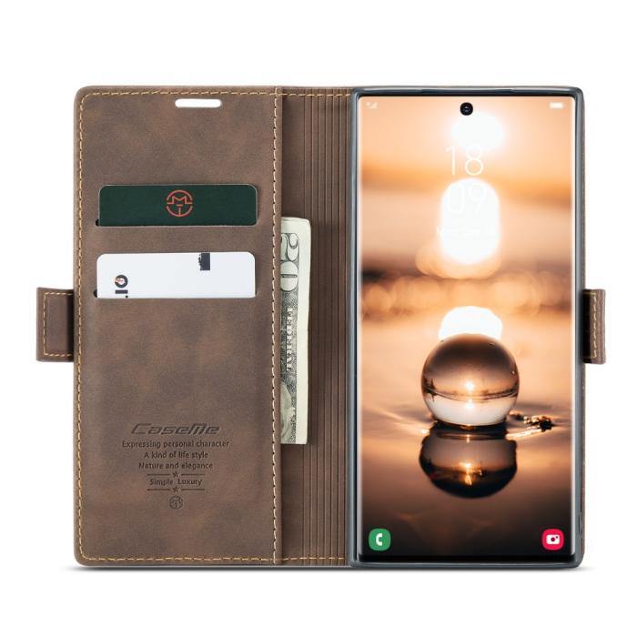 Bild 2, CASEME Samsung Galaxy S23 Ultra Fodral Flip Läder Mörk Brun