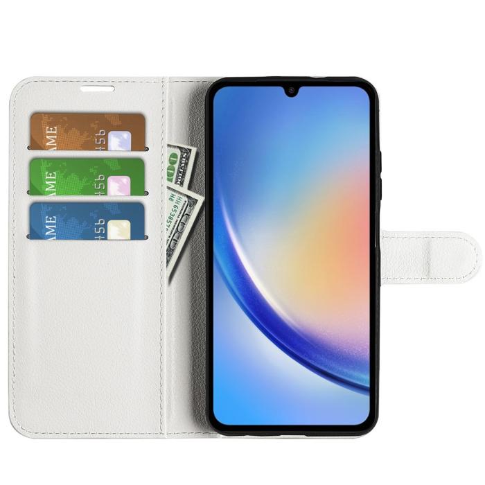 Bild 2, Samsung Galaxy A35 5G Fodral Läder Litchi Vit