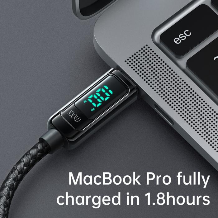 Bild 3, Mcdodo 100W 1.2m USB-C - USB-C Snabbladdningskabel Svart