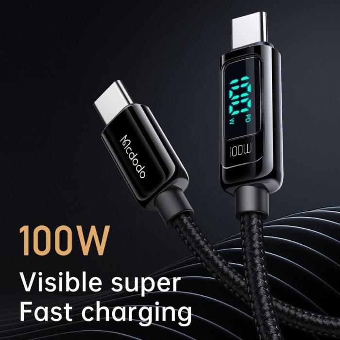 Bild 5, Mcdodo 100W 1.2m USB-C - USB-C Snabbladdningskabel Svart