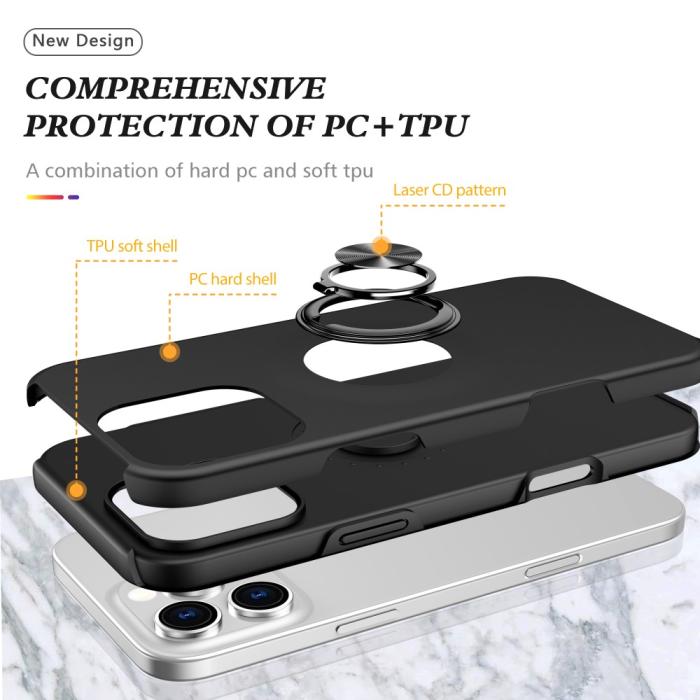Bild 4, iPhone 16 Pro Skal Med Ringhållare Kickstand Svart
