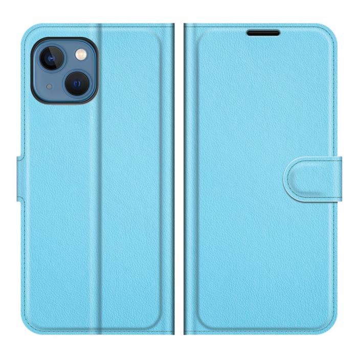 Bild 1, iPhone 13 Mini Fodral Litchi Läder Ljus Blå