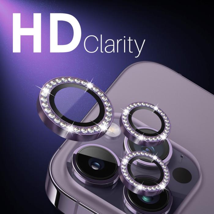 Bild 5, NORTHJO iPhone 15 Pro/Pro Max/14 Pro/Pro Max Linsskydd Strass 2-PACK Lila