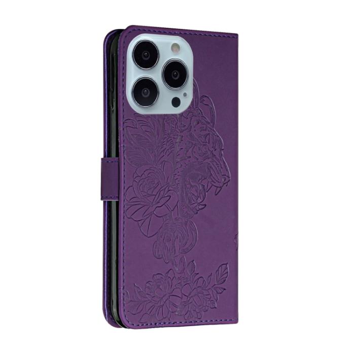 Bild 3, iPhone 14 Pro Fodral Tiger Tryck Lila