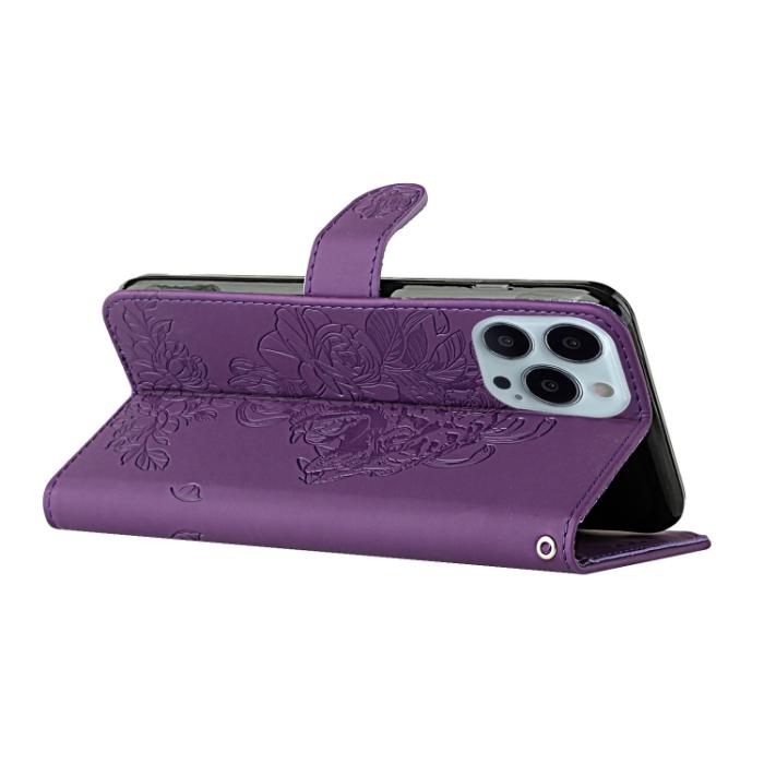 Bild 5, iPhone 14 Pro Fodral Tiger Tryck Lila