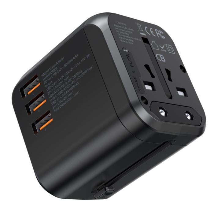 Bild 1, Choetech 35W PD Reseadapter 3x USB-A 1x USB-C Svart