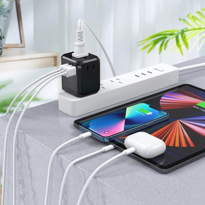 Bild 2, Choetech 35W PD Reseadapter 3x USB-A 1x USB-C Svart