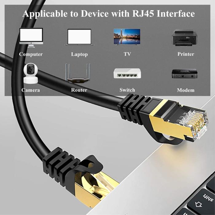 Bild 6, 10m Cat8 40Gbps RJ45 UTP Nätverkskabel Svart