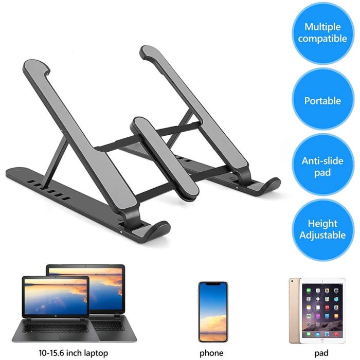 Bild 3, Vikbart Laptop Stativ, Justerbar Höjd Svart