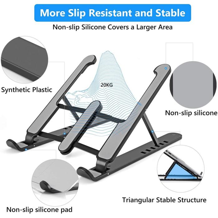 Bild 4, Vikbart Laptop Stativ, Justerbar Höjd Svart