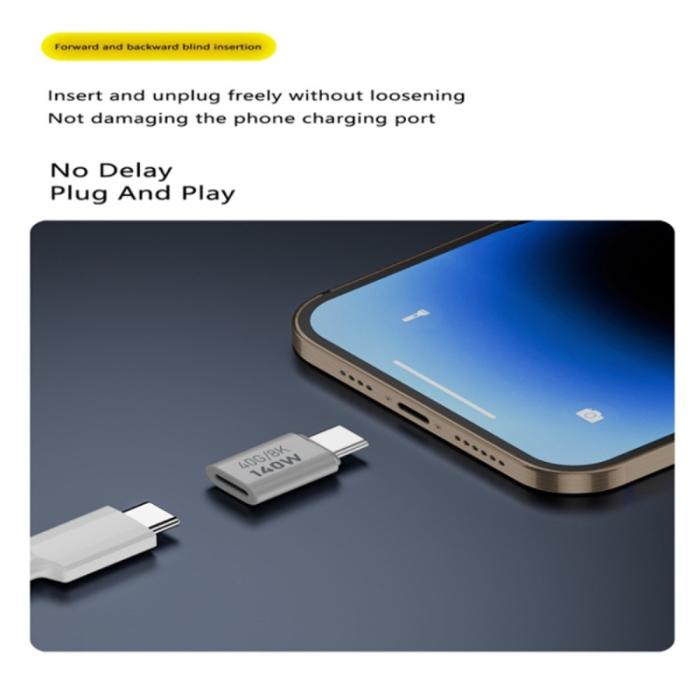 Bild 5, 140W USB 3.1 USB-C Hane till USB-C Hona Adapter 8K 40Gbps Vit