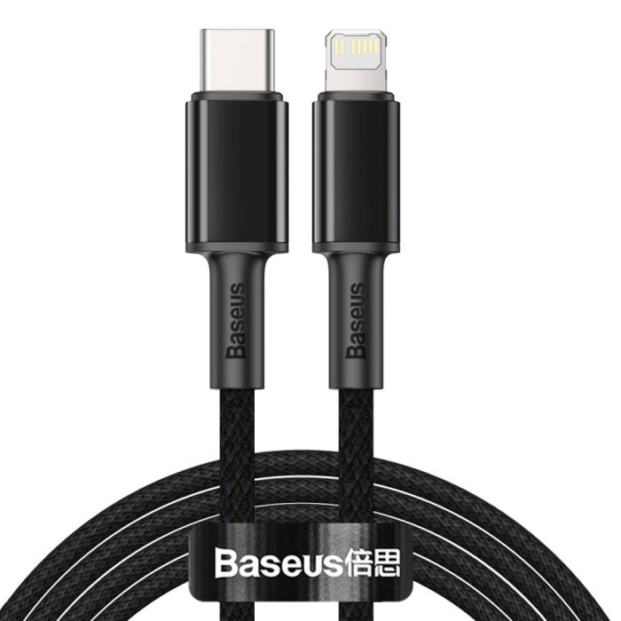Bild 1, BASEUS 2m 20W PD Type-C - Lightning Flätad Nylon Kabel - Svart