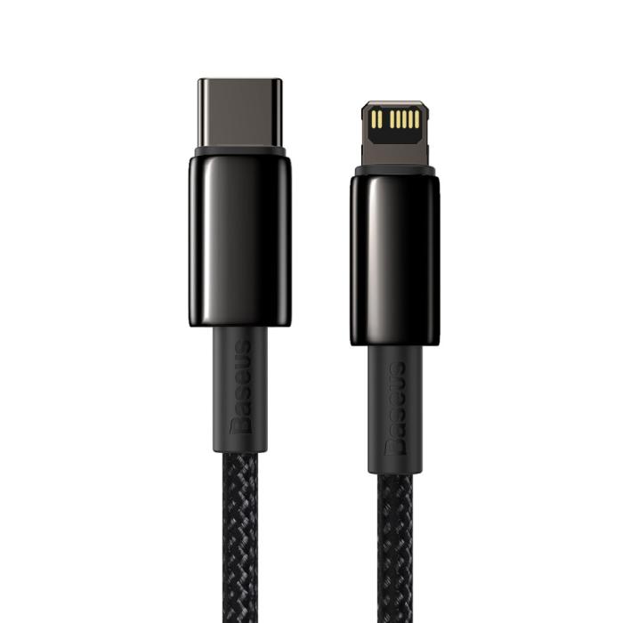 Bild 2, Baseus Tungsten 1m 20W PD USB-C - Lightning Flätad Nylon Kabel - Svart