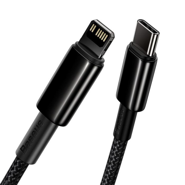 Bild 3, Baseus Tungsten 1m 20W PD USB-C - Lightning Flätad Nylon Kabel - Svart
