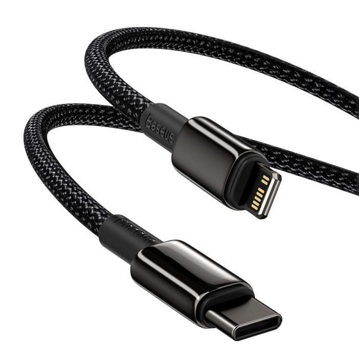 Bild 4, Baseus Tungsten 1m 20W PD USB-C - Lightning Flätad Nylon Kabel - Svart