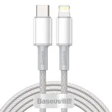 BASEUS 2m 20W PD Type-C - Lightning Flätad Nylon Kabel - Vit