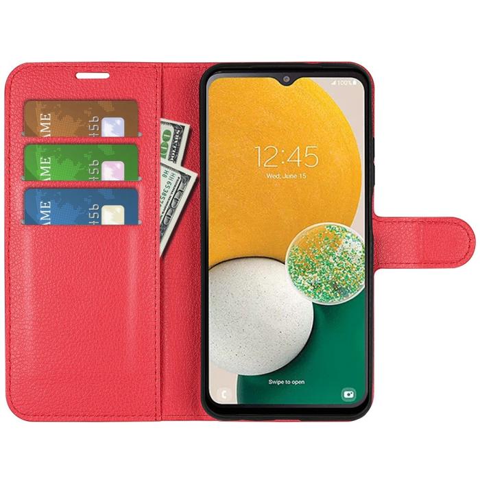 Bild 2, Samsung Galaxy A14 4G/5G Fodral Litchi Läder Röd
