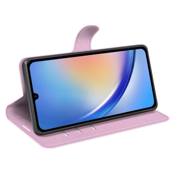 Bild 3, Samsung Galaxy A35 5G Fodral Läder Litchi Ljus Rosa