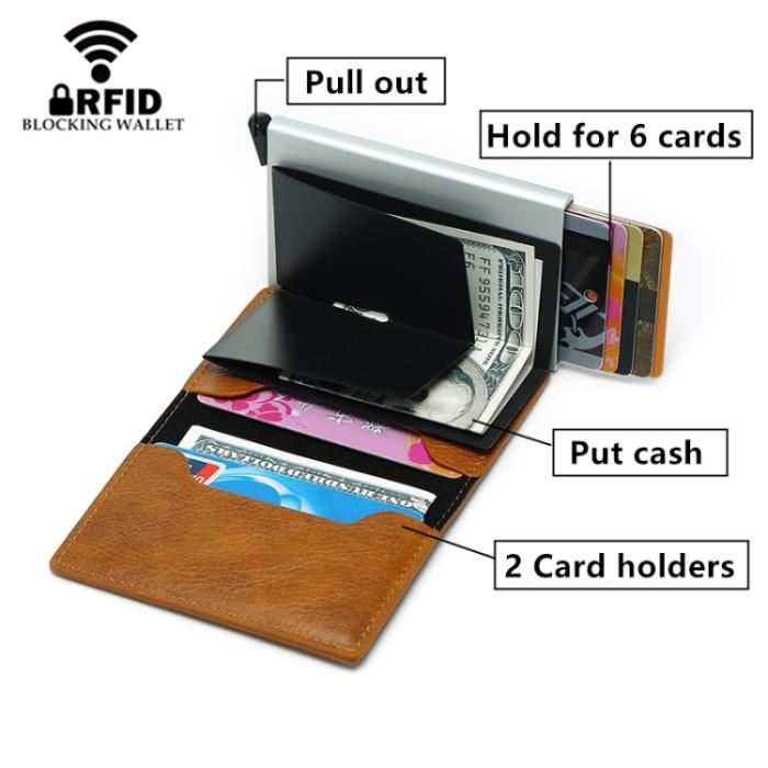 Bild 4, RFID Retro Aluminium Läder Korthållare Brun