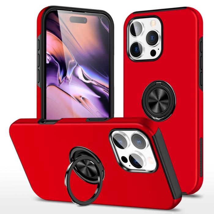 Bild 1, iPhone 16 Pro Skal Med Ringhållare Kickstand Röd