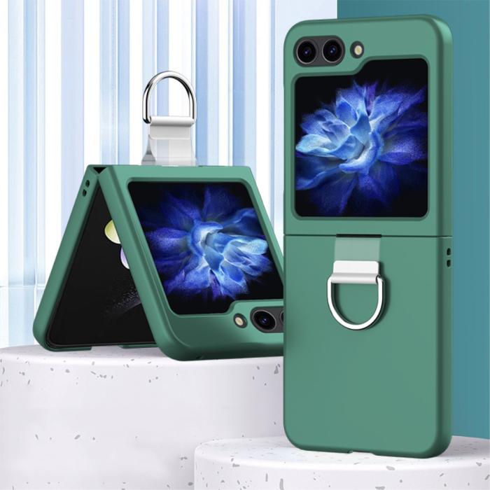 Bild 2, Galaxy Z Flip 6 / 7 FE Skal Skin Touch Ringhållare Mörk Grön