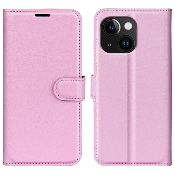 Bild 1, iPhone 15 Plus Fodral Litchi Textur Ljus Rosa