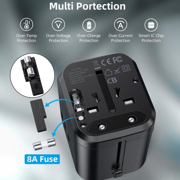 Bild 5, Choetech 35W PD Reseadapter 3x USB-A 1x USB-C Svart