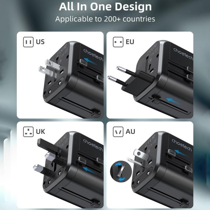 Bild 6, Choetech 35W PD Reseadapter 3x USB-A 1x USB-C Svart