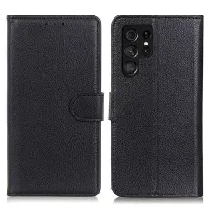 Samsung Galaxy S26 Ultra Fodral Litchi L&auml;der Svart