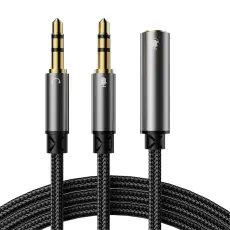 Joyroom 20cm AUX Splitter 3.5 mm - 2x 3.5 mm Hane Ljudadapter Svart
