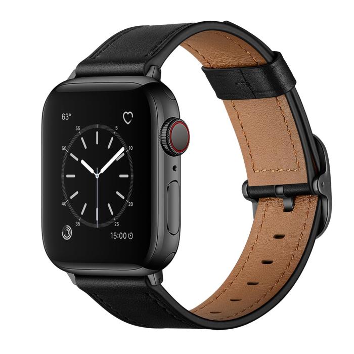 Bild 3, Äkta Läder Armband Apple Watch 41/40/38 mm - Svart