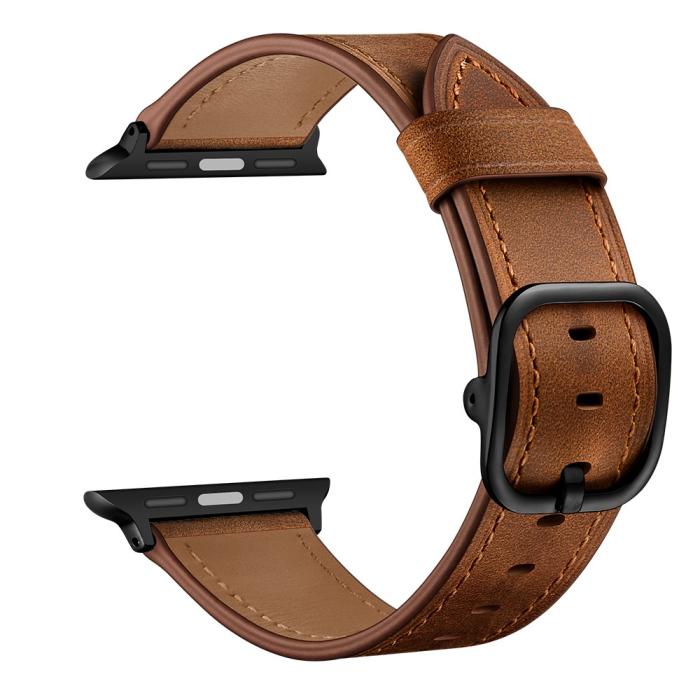 Bild 2, Äkta Läder Armband Apple Watch 41/40/38 mm - Brun