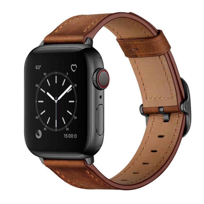 Bild 3, Äkta Läder Armband Apple Watch 41/40/38 mm - Brun