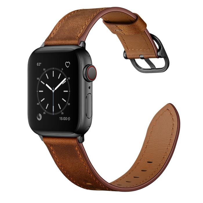 Bild 4, Äkta Läder Armband Apple Watch 41/40/38 mm - Brun