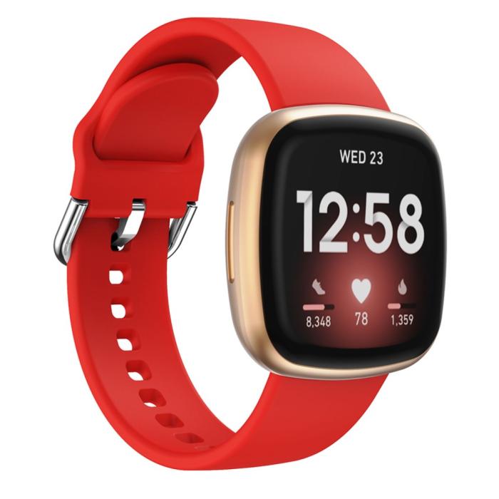 Bild 2, Silikon Armband Versa 3/Fitbit Sense - Röd