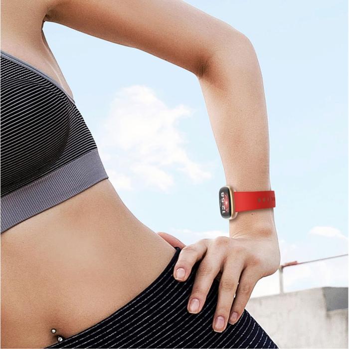Bild 5, Silikon Armband Versa 3/Fitbit Sense - Röd