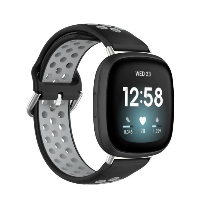Bild 2, Silikon Träningsarmband Armband Versa 3/Fitbit Sense - Svart/Grå