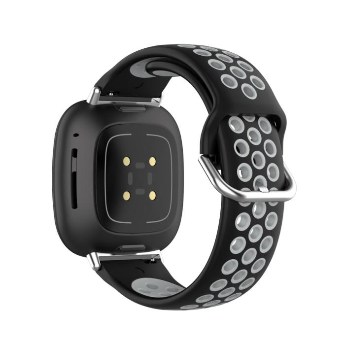Bild 4, Silikon Träningsarmband Armband Versa 3/Fitbit Sense - Svart/Grå
