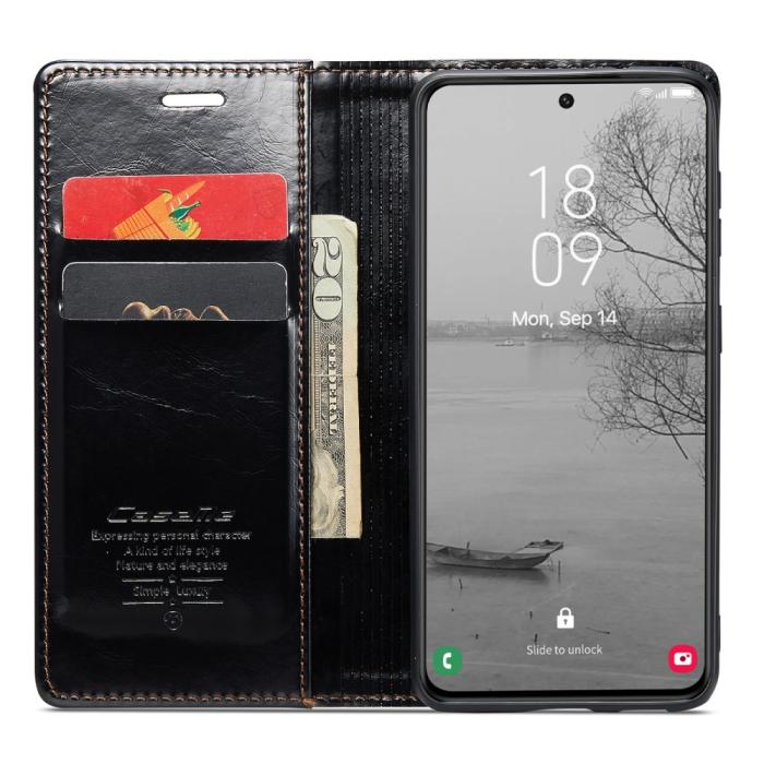 Bild 2, CASEME Samsung Galaxy S23 Plus Fodral Wax Textur Svart