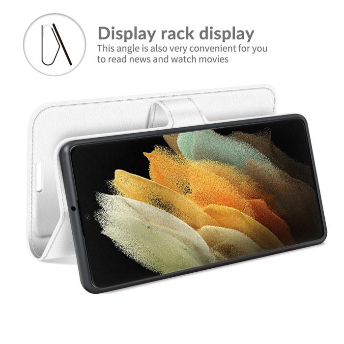 Bild 6, Samsung Galaxy S22 Ultra Fodral Litchi Läder Vit