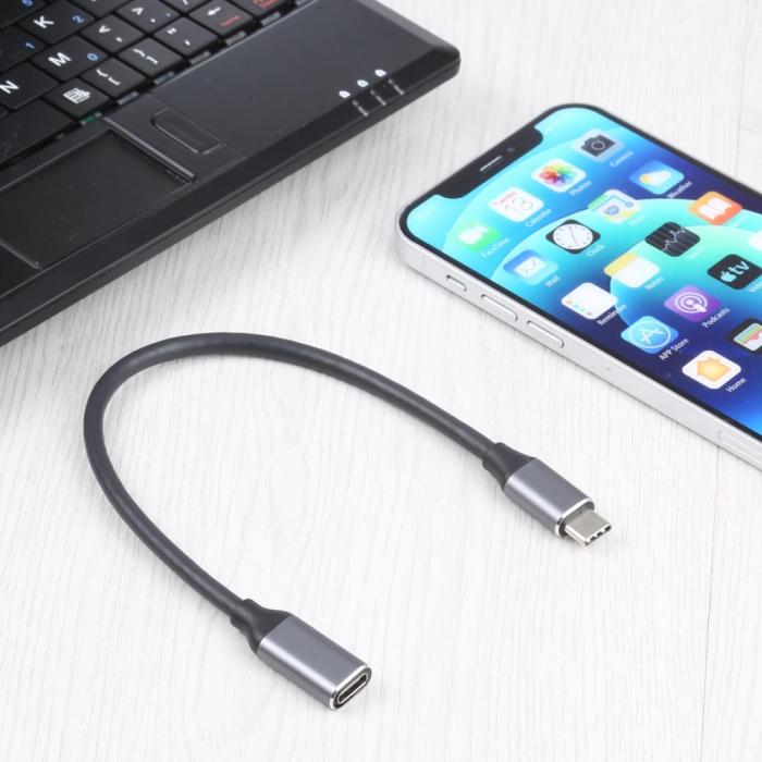 Bild 3, 25 cm USB-C Hane - USB-C Hona Adapter Kabel Svart
