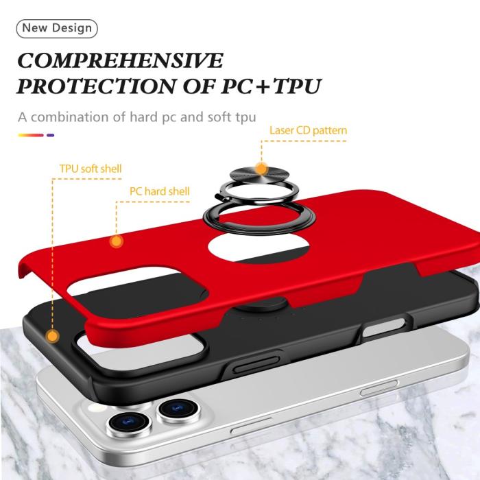 Bild 4, iPhone 16 Pro Skal Med Ringhållare Kickstand Röd