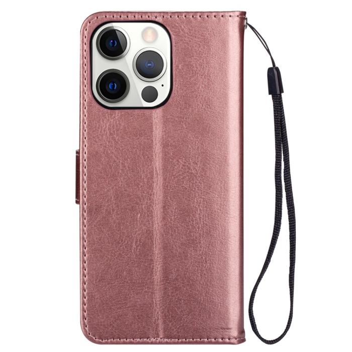 Bild 4, iPhone 13 Pro Fodral Crazy Horse Läder Roséguld