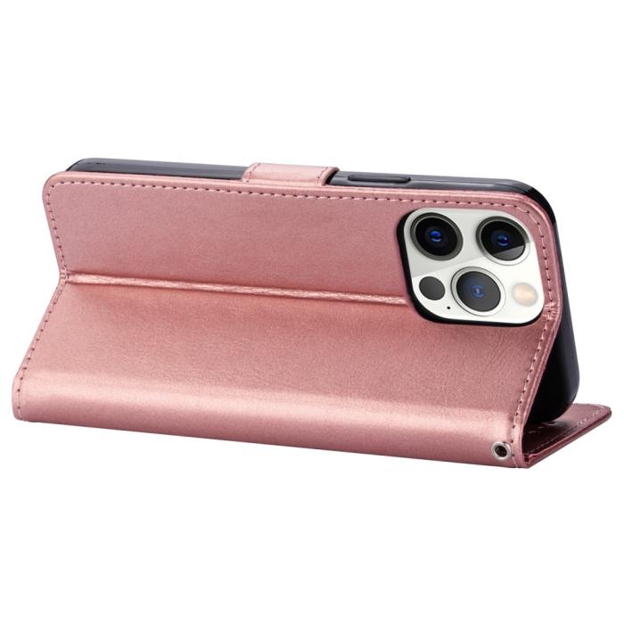 Bild 5, iPhone 13 Pro Fodral Crazy Horse Läder Roséguld