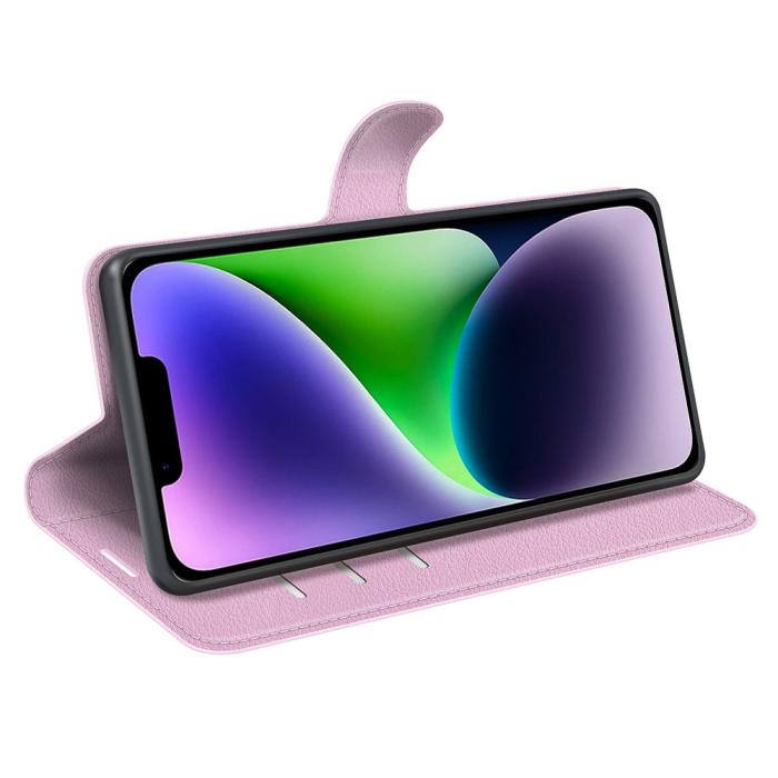 Bild 3, iPhone 15 Plus Fodral Litchi Textur Ljus Rosa