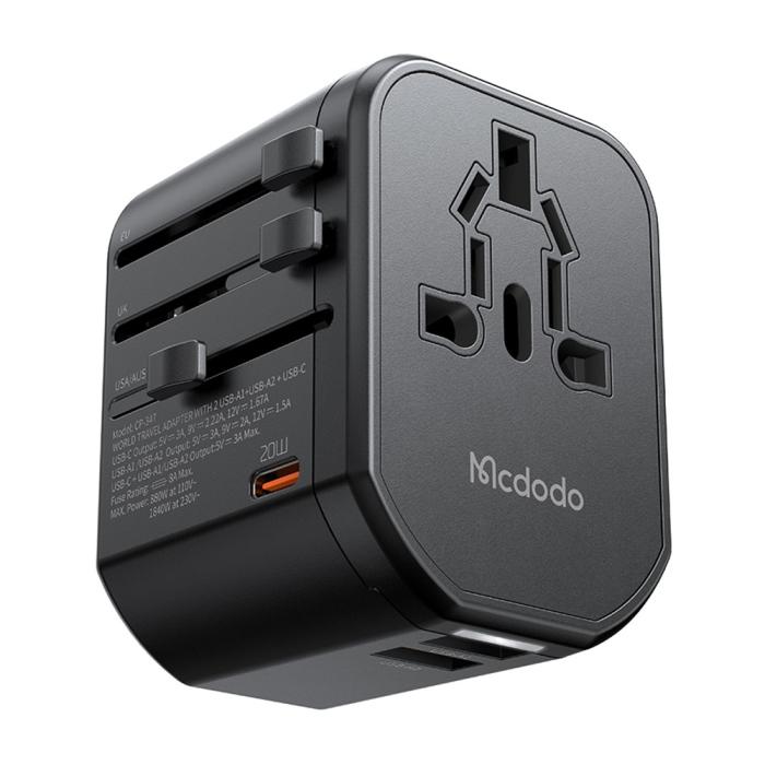 Bild 1, Mcdodo 20W PD Reseadapter 2x USB-A 1x USB-C Svart