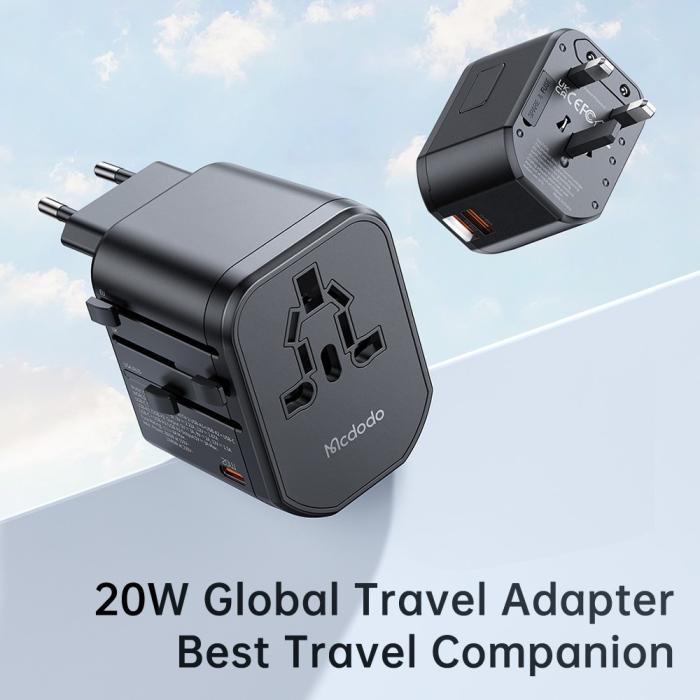 Bild 2, Mcdodo 20W PD Reseadapter 2x USB-A 1x USB-C Svart
